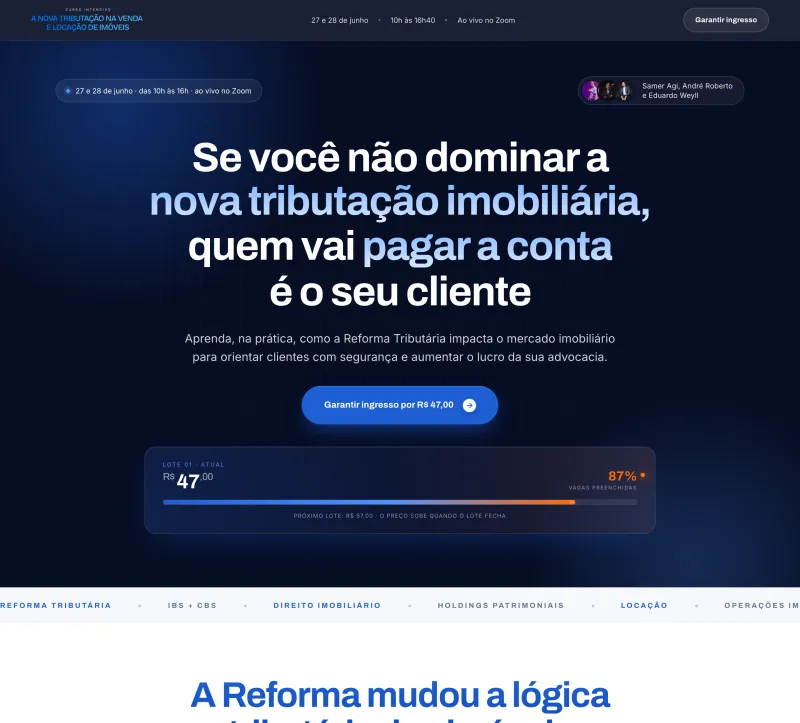 Landing page de Nova Tributação Imobiliária