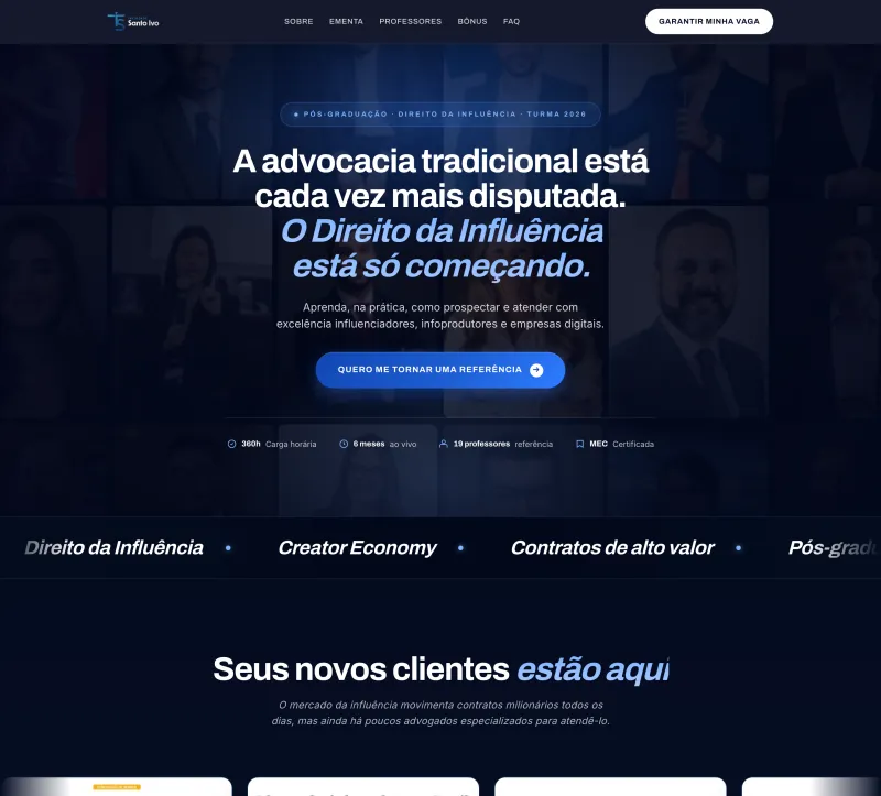 Landing page de Direito da Influência